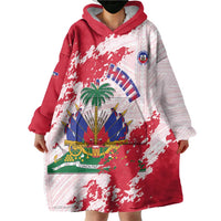 Custom Haiti Football Wearable Blanket Hoodie Les Grenadiers Red Grunge Polynesian Tattoo - Wonder Print Shop