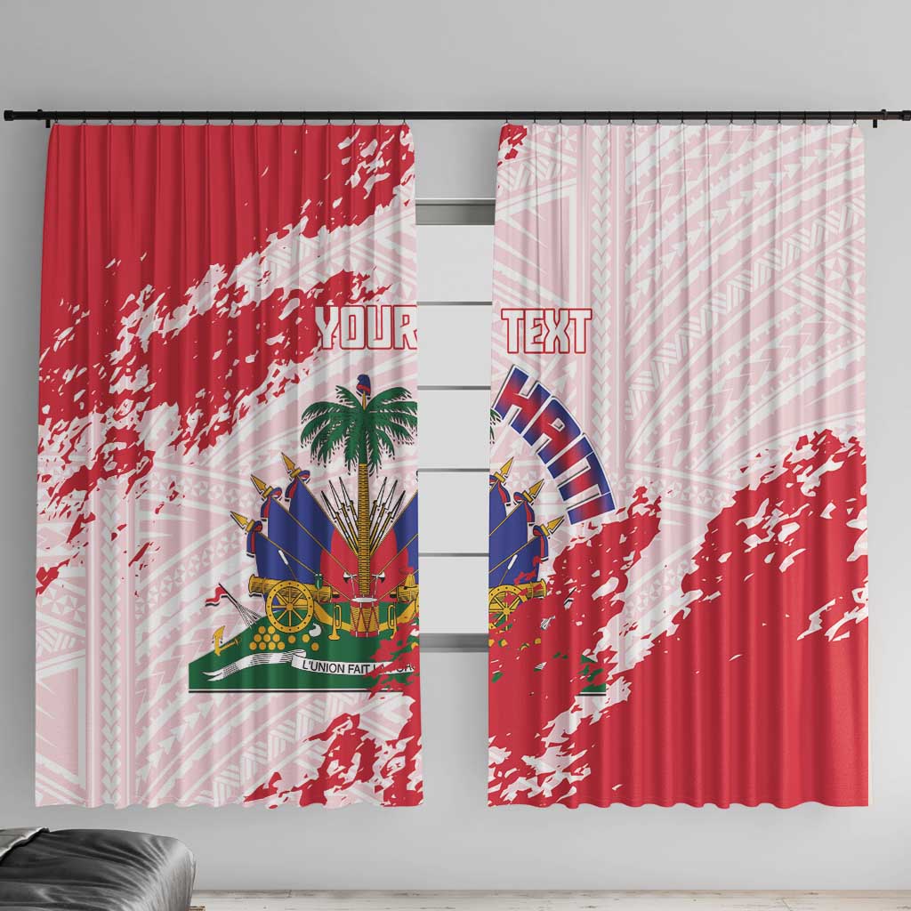 Custom Haiti Football Window Curtain Les Grenadiers Red Grunge Polynesian Tattoo - Wonder Print Shop