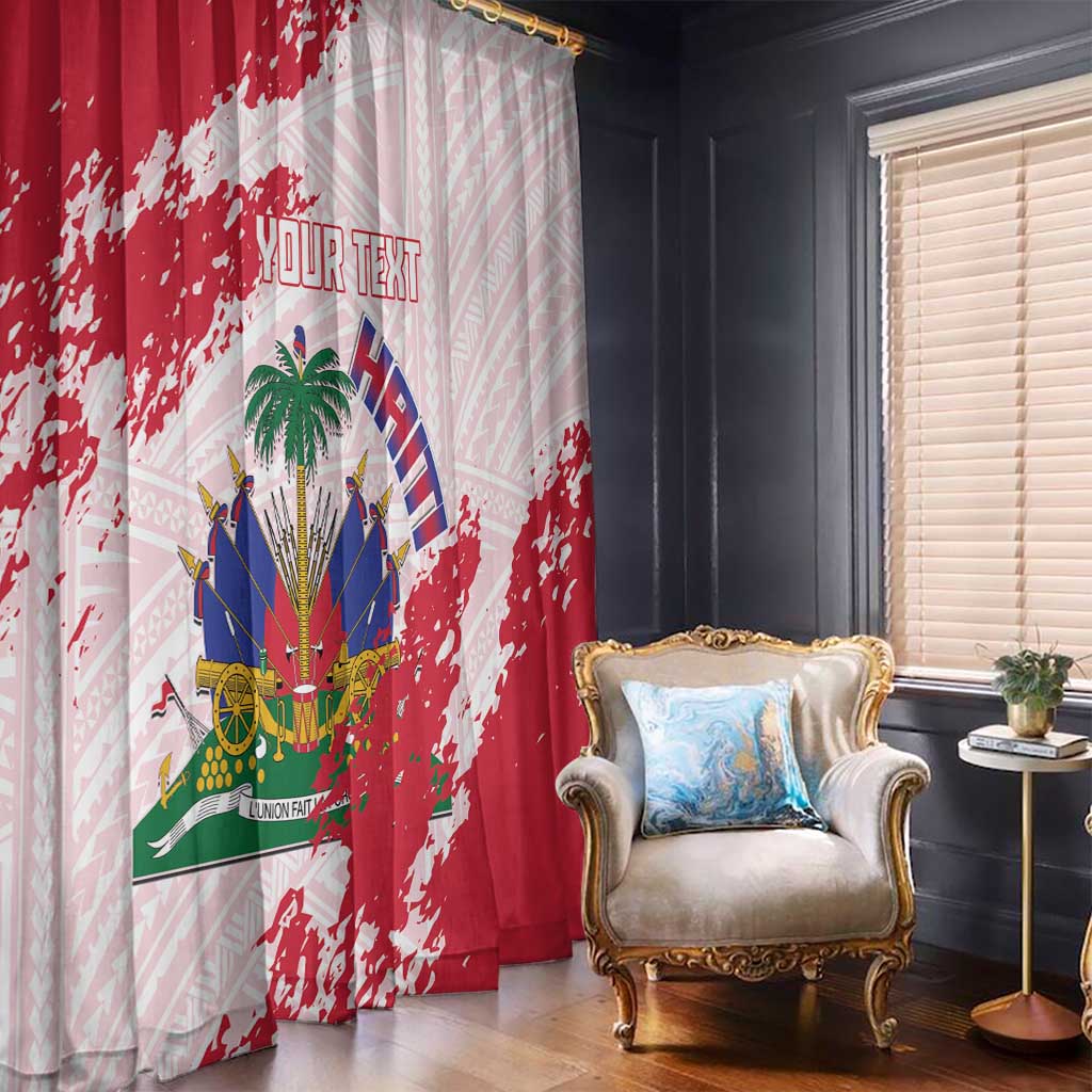 Custom Haiti Football Window Curtain Les Grenadiers Red Grunge Polynesian Tattoo - Wonder Print Shop