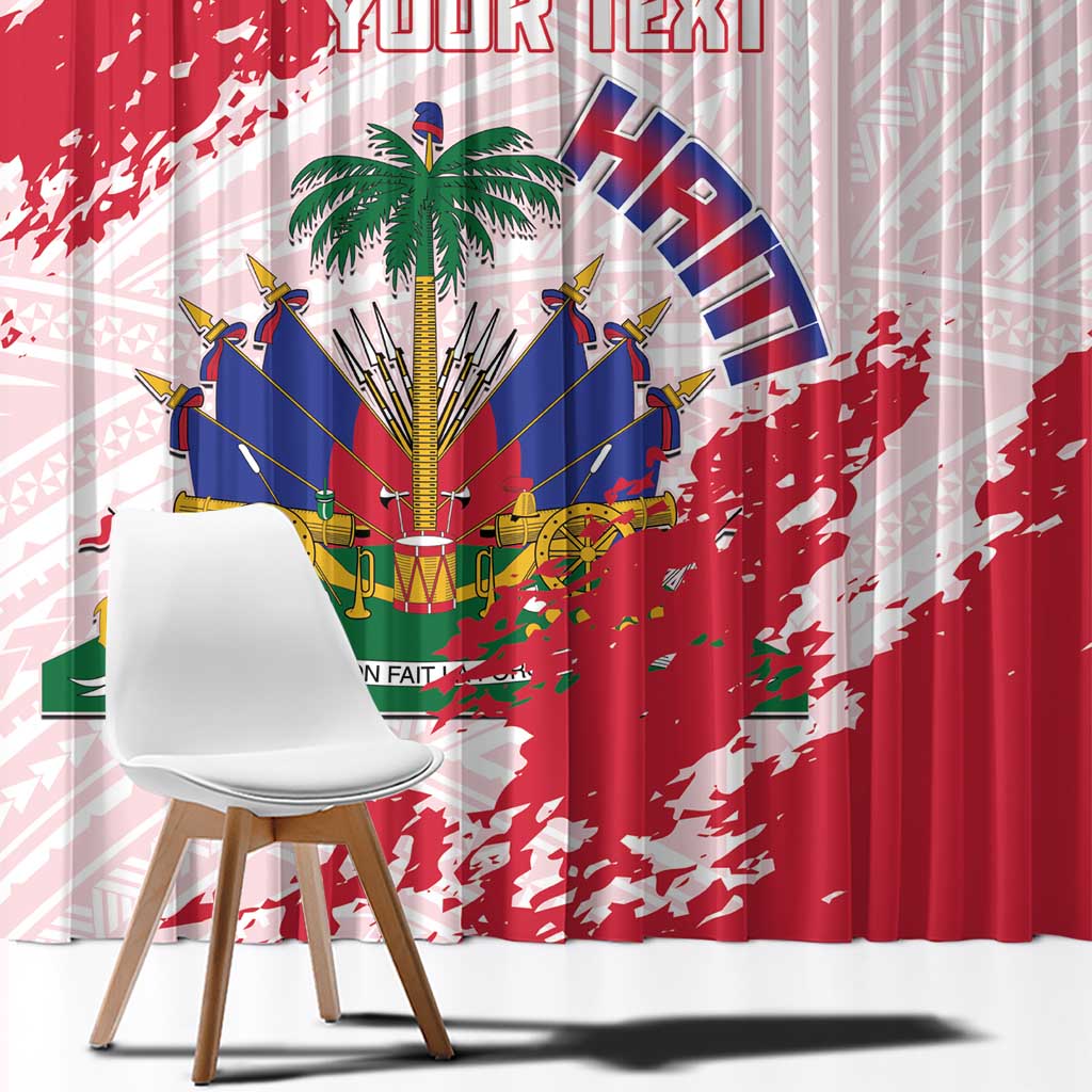 Custom Haiti Football Window Curtain Les Grenadiers Red Grunge Polynesian Tattoo - Wonder Print Shop