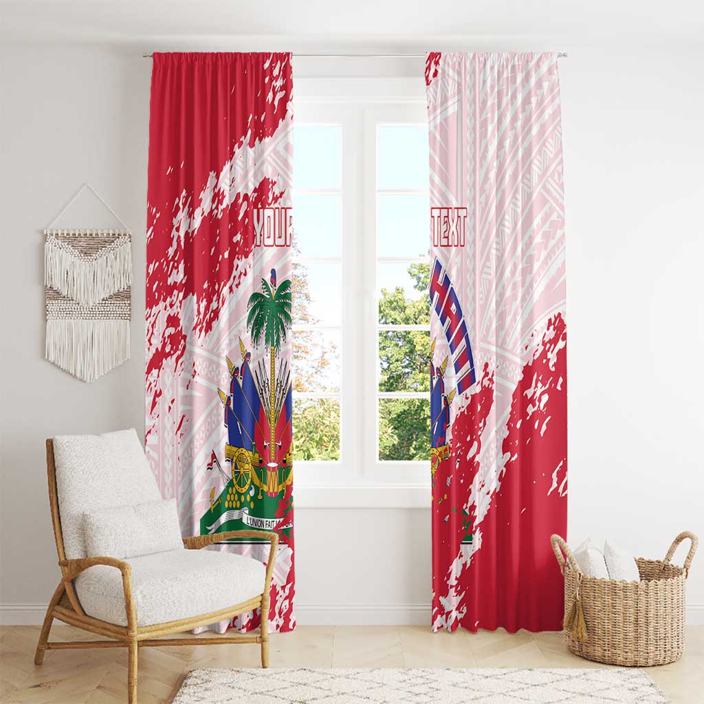 Custom Haiti Football Window Curtain Les Grenadiers Red Grunge Polynesian Tattoo - Wonder Print Shop