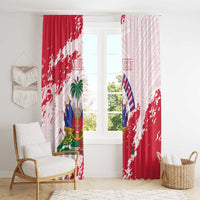 Custom Haiti Football Window Curtain Les Grenadiers Red Grunge Polynesian Tattoo - Wonder Print Shop