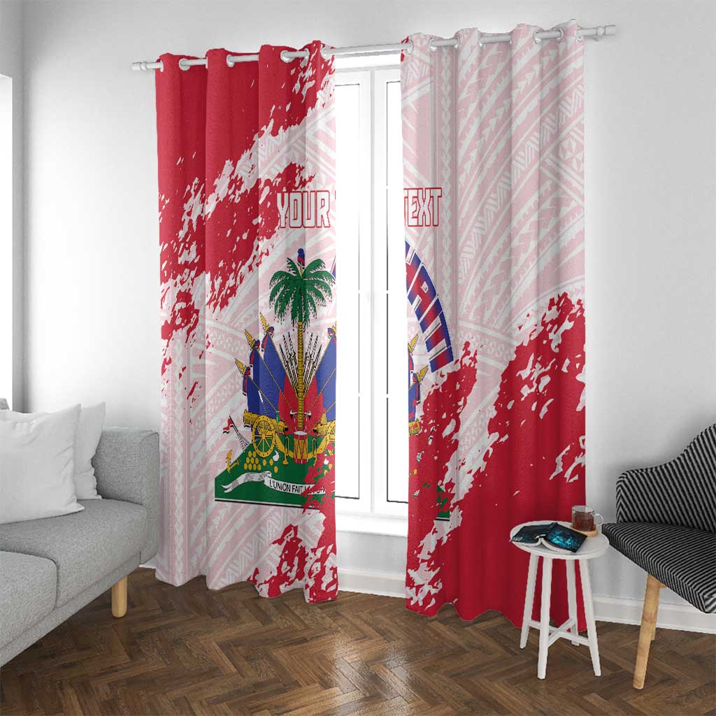 Custom Haiti Football Window Curtain Les Grenadiers Red Grunge Polynesian Tattoo - Wonder Print Shop
