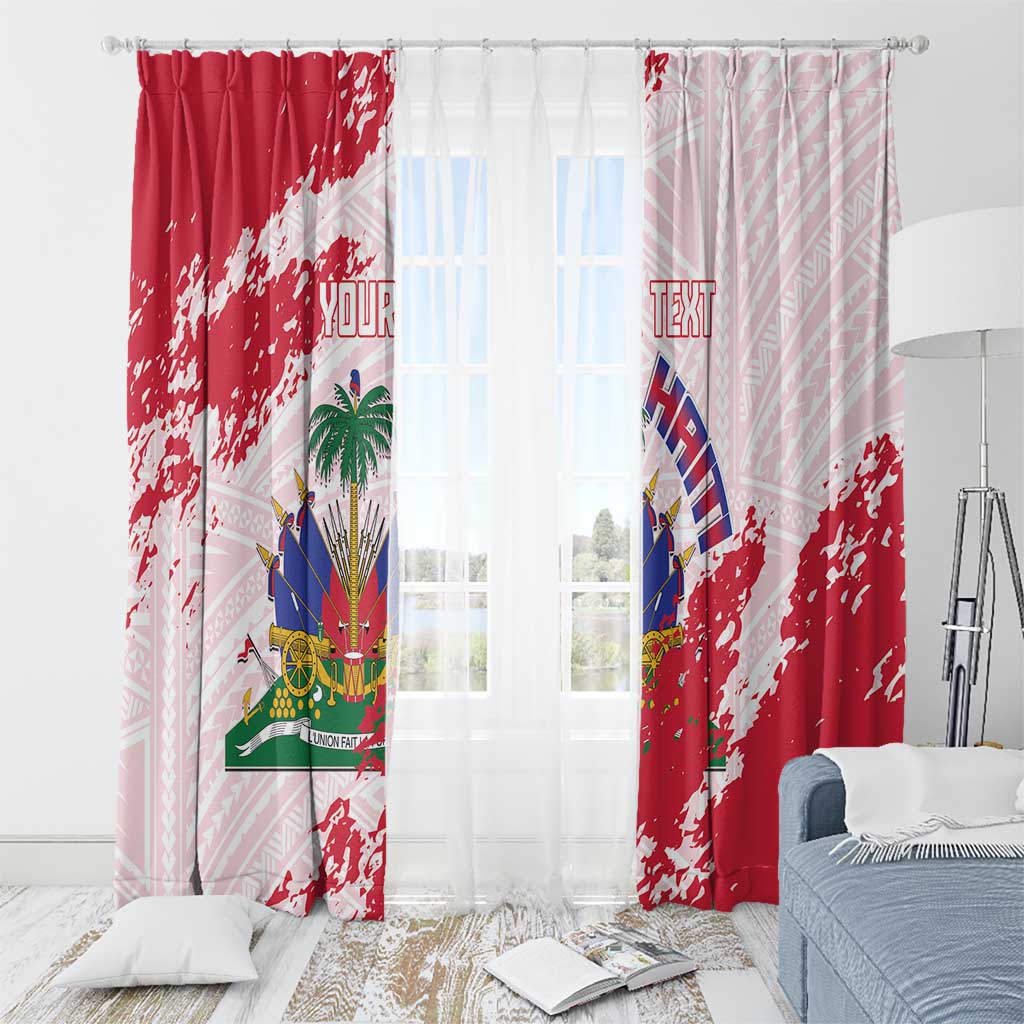 Custom Haiti Football Window Curtain Les Grenadiers Red Grunge Polynesian Tattoo - Wonder Print Shop