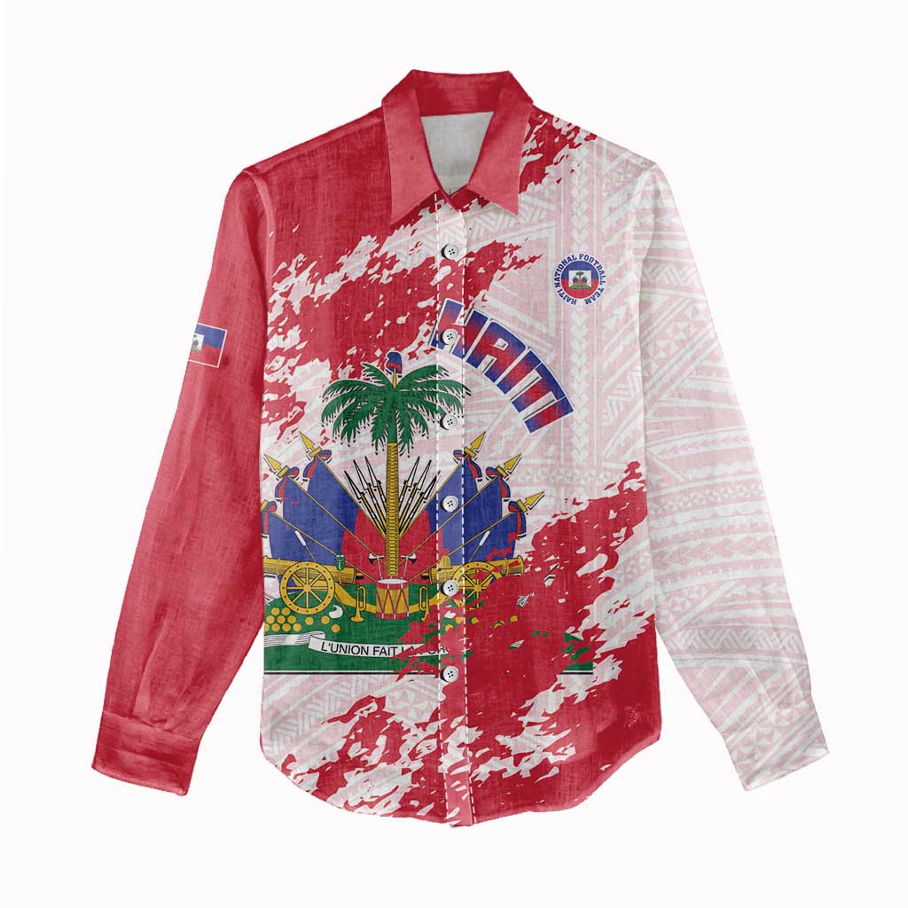 Custom Haiti Football Women Casual Shirt Les Grenadiers Red Grunge Polynesian Tattoo - Wonder Print Shop