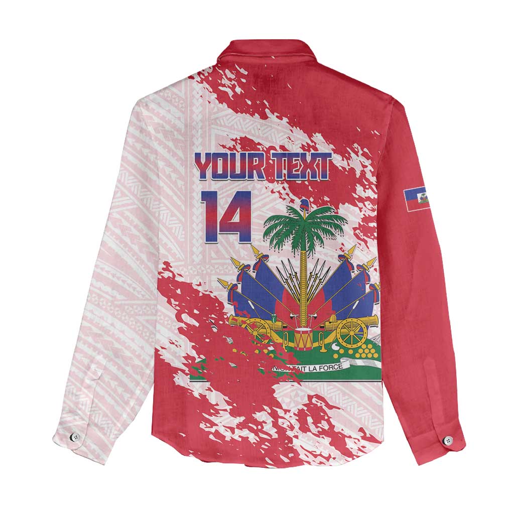 Custom Haiti Football Women Casual Shirt Les Grenadiers Red Grunge Polynesian Tattoo - Wonder Print Shop