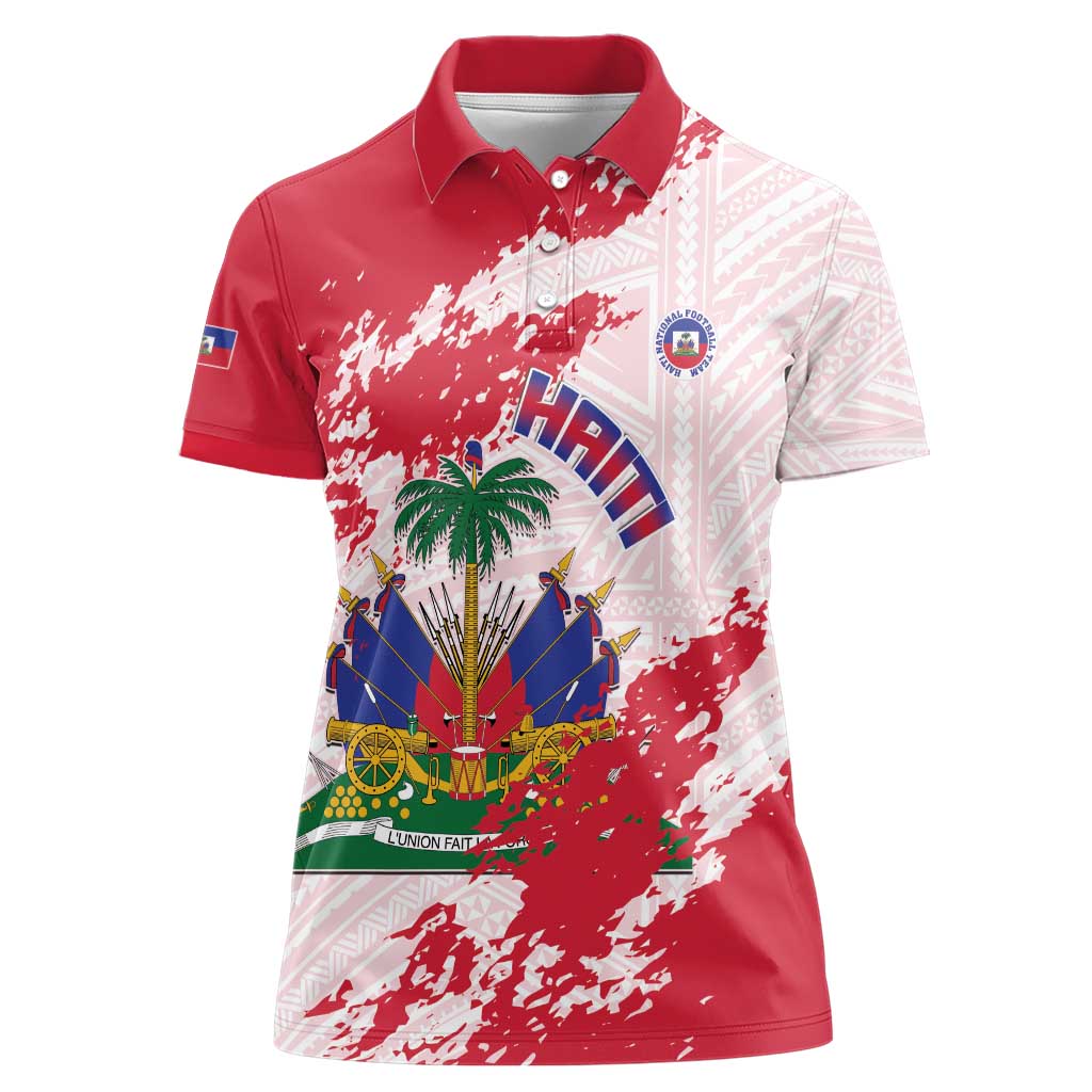 Custom Haiti Football Women Polo Shirt Les Grenadiers Red Grunge Polynesian Tattoo - Wonder Print Shop