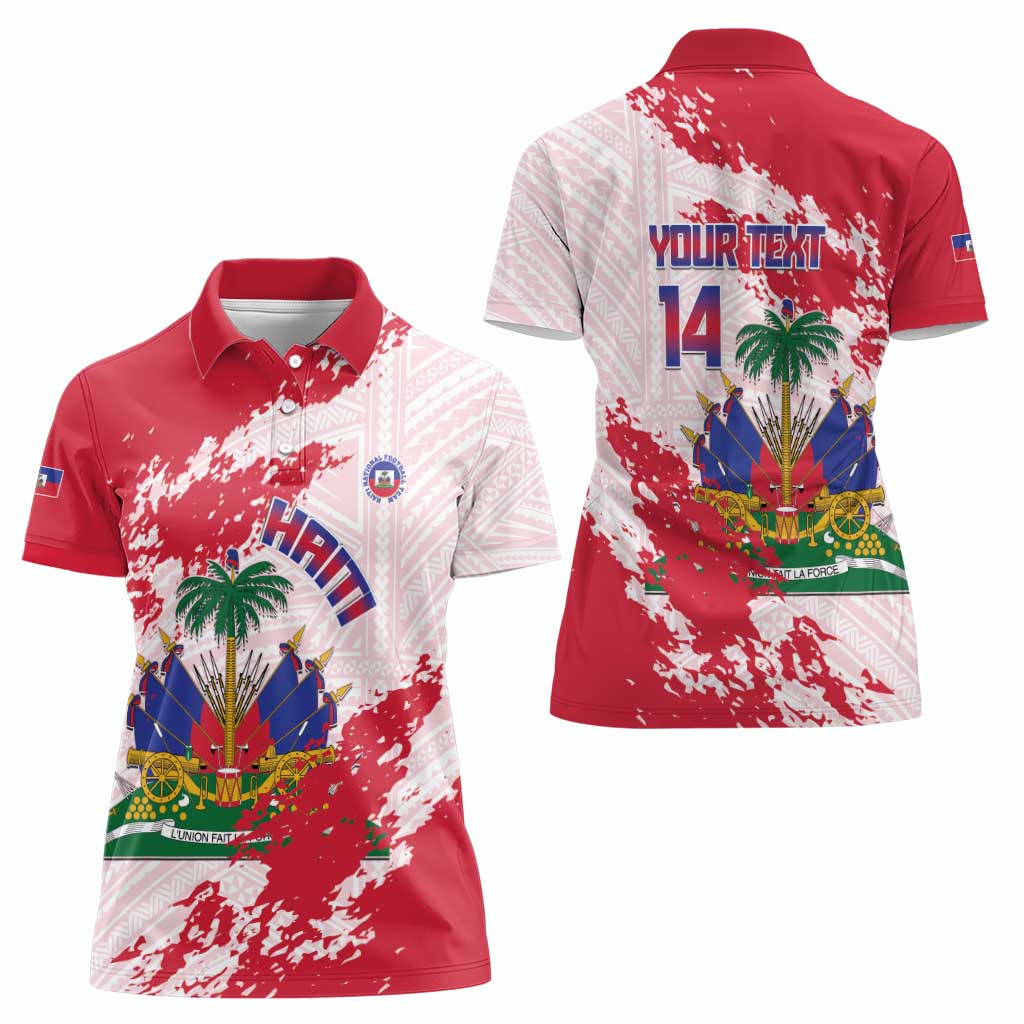 Custom Haiti Football Women Polo Shirt Les Grenadiers Red Grunge Polynesian Tattoo - Wonder Print Shop