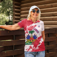 Custom Haiti Football Women Polo Shirt Les Grenadiers Red Grunge Polynesian Tattoo - Wonder Print Shop