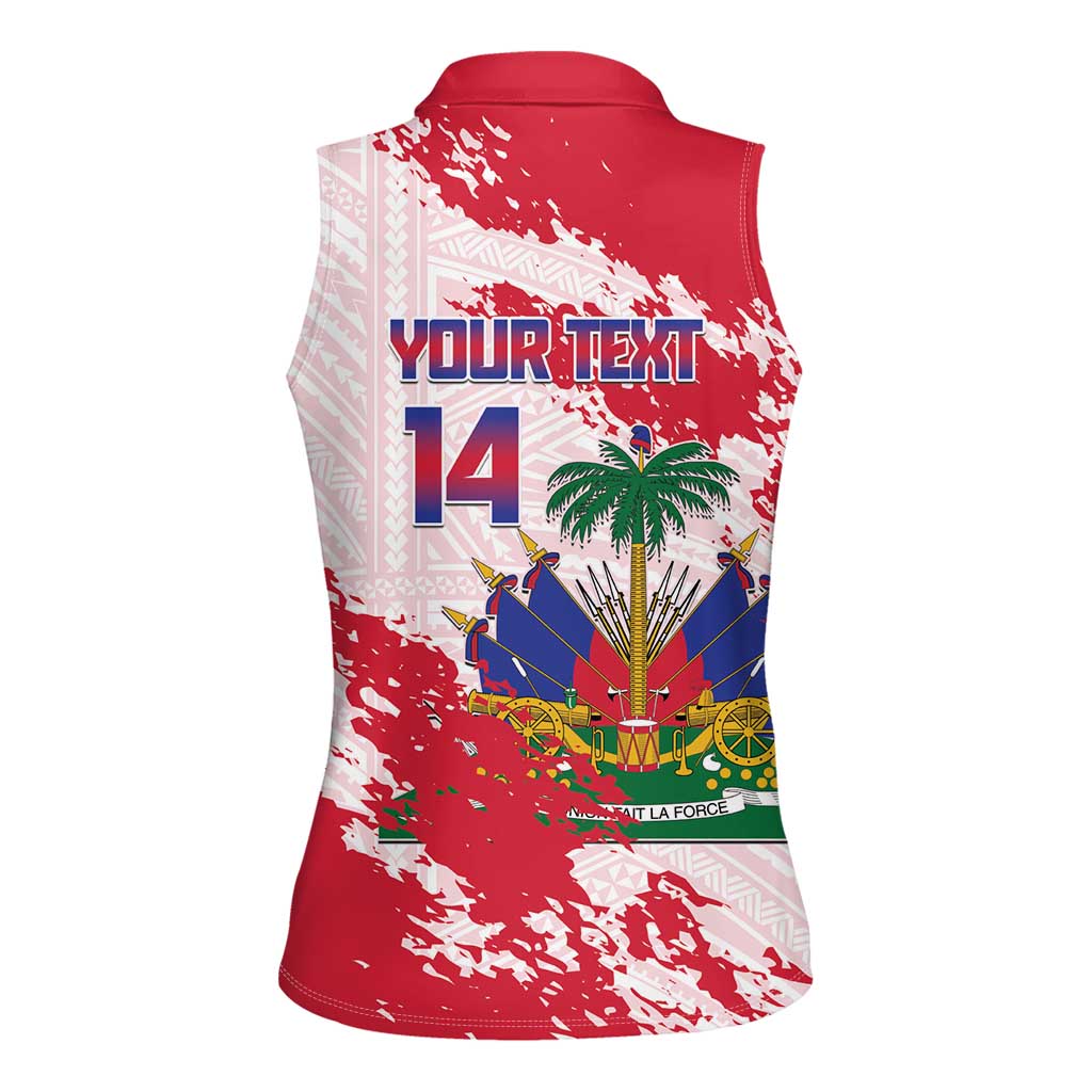 Custom Haiti Football Women Sleeveless Polo Shirt Les Grenadiers Red Grunge Polynesian Tattoo - Wonder Print Shop
