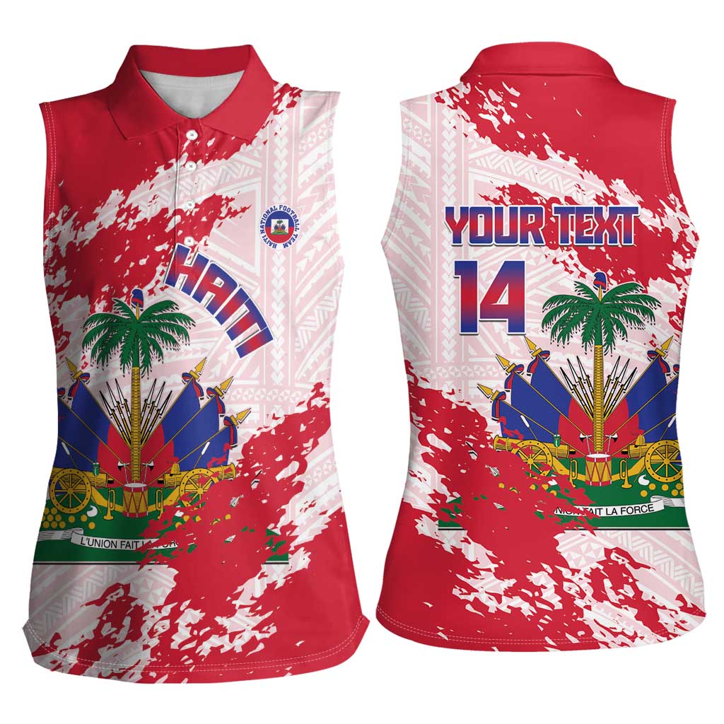 Custom Haiti Football Women Sleeveless Polo Shirt Les Grenadiers Red Grunge Polynesian Tattoo - Wonder Print Shop