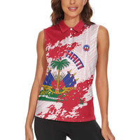 Custom Haiti Football Women Sleeveless Polo Shirt Les Grenadiers Red Grunge Polynesian Tattoo - Wonder Print Shop