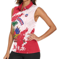 Custom Haiti Football Women Sleeveless Polo Shirt Les Grenadiers Red Grunge Polynesian Tattoo - Wonder Print Shop