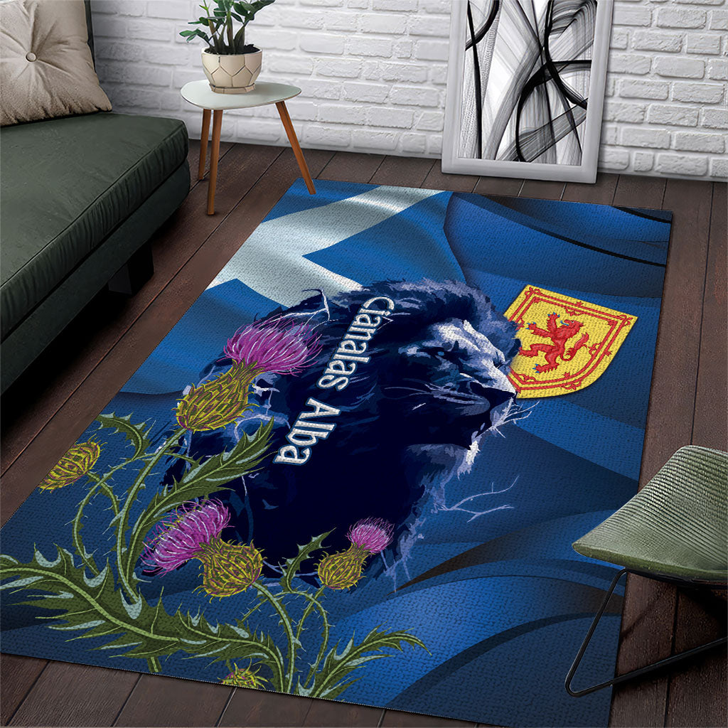 Cianalas Alba Scotland Area Rug Scottish Lion and Thistle Blue Version