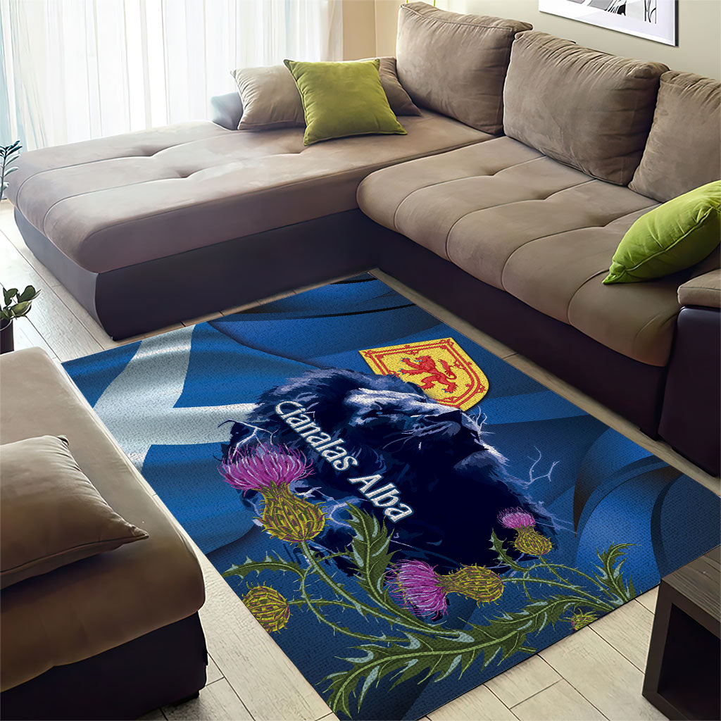Cianalas Alba Scotland Area Rug Scottish Lion and Thistle Blue Version