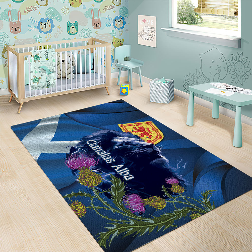 Cianalas Alba Scotland Area Rug Scottish Lion and Thistle Blue Version