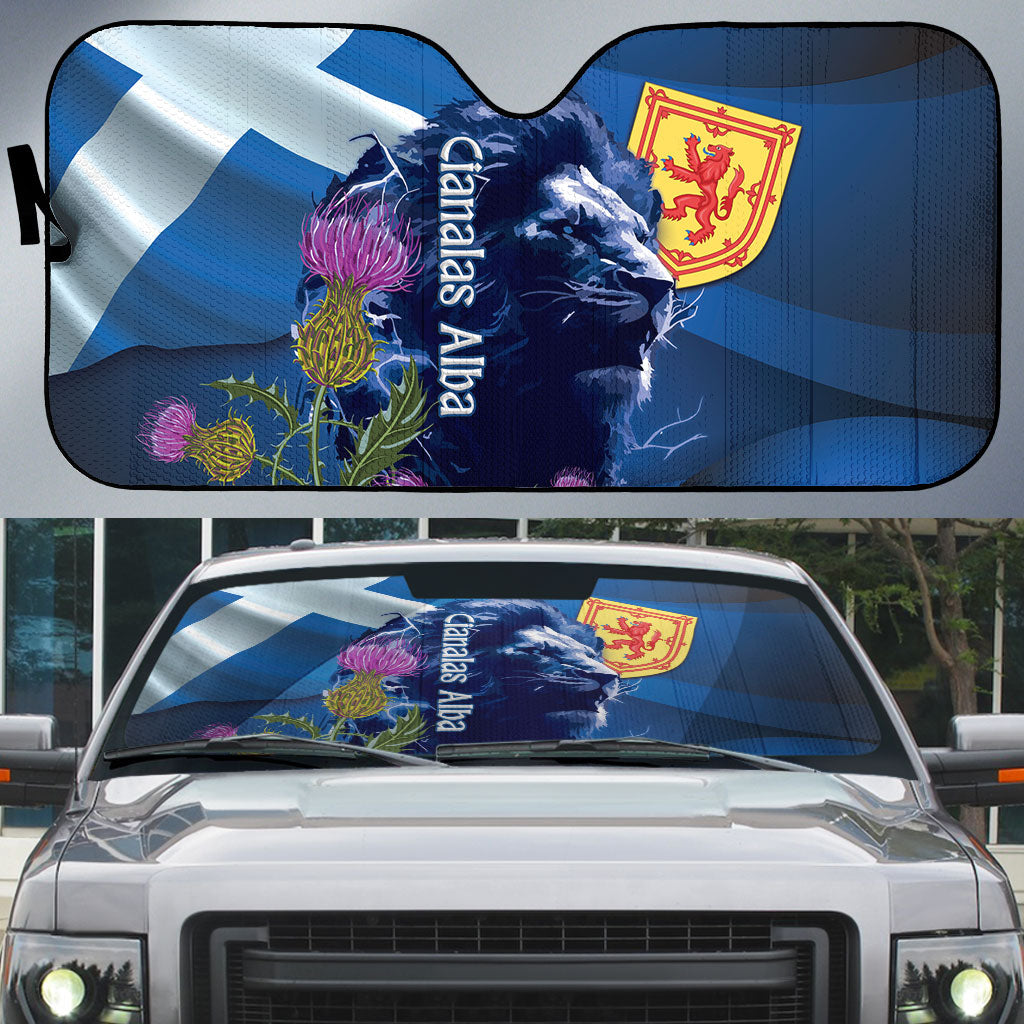 Cianalas Alba Scotland Auto Sun Shade Scottish Lion and Thistle Blue Version