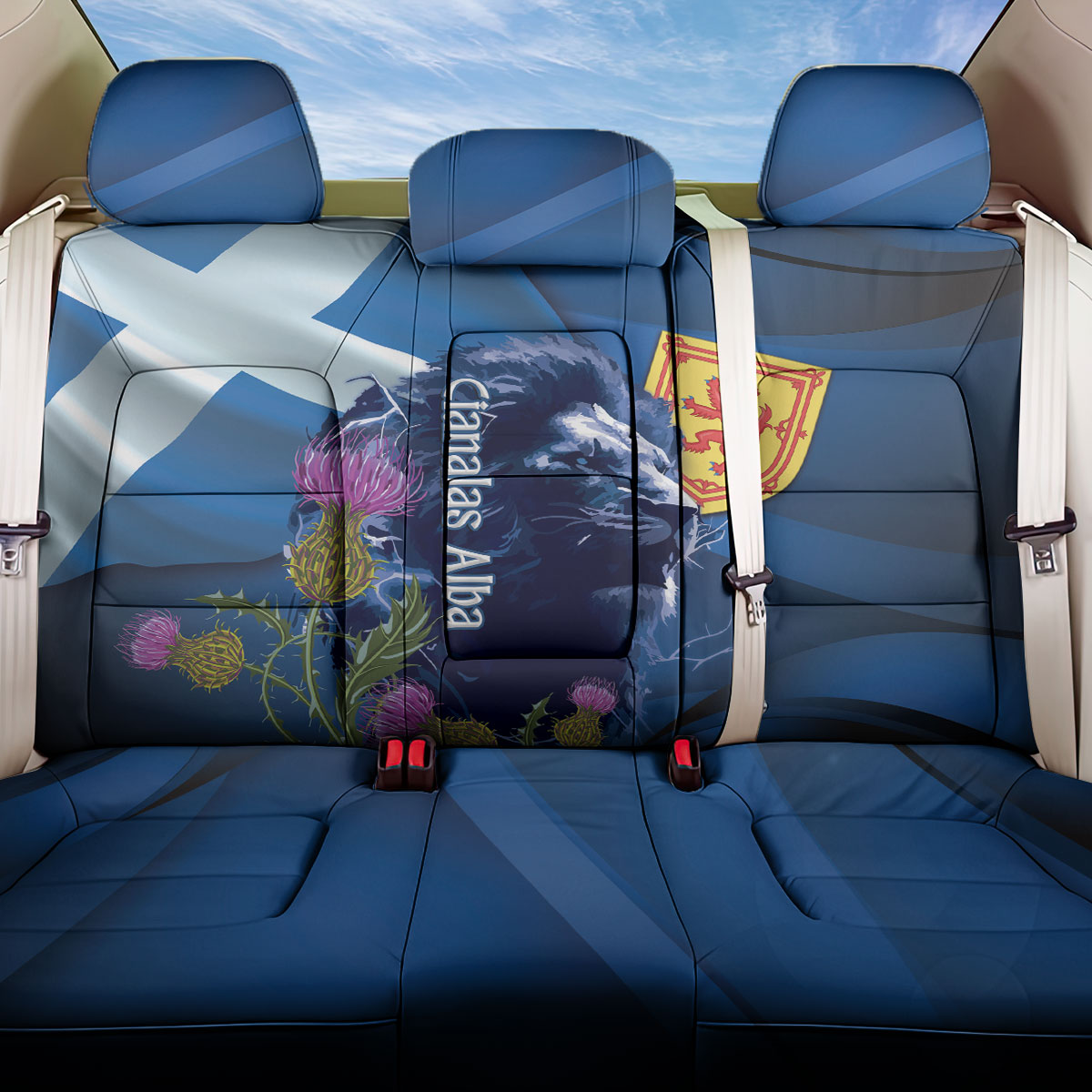 Cianalas Alba Scotland Back Car Seat Cover Scottish Lion and Thistle Blue Version