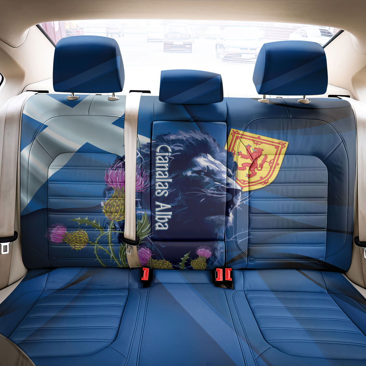 Cianalas Alba Scotland Back Car Seat Cover Scottish Lion and Thistle Blue Version