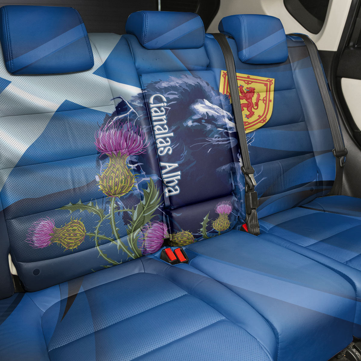 Cianalas Alba Scotland Back Car Seat Cover Scottish Lion and Thistle Blue Version