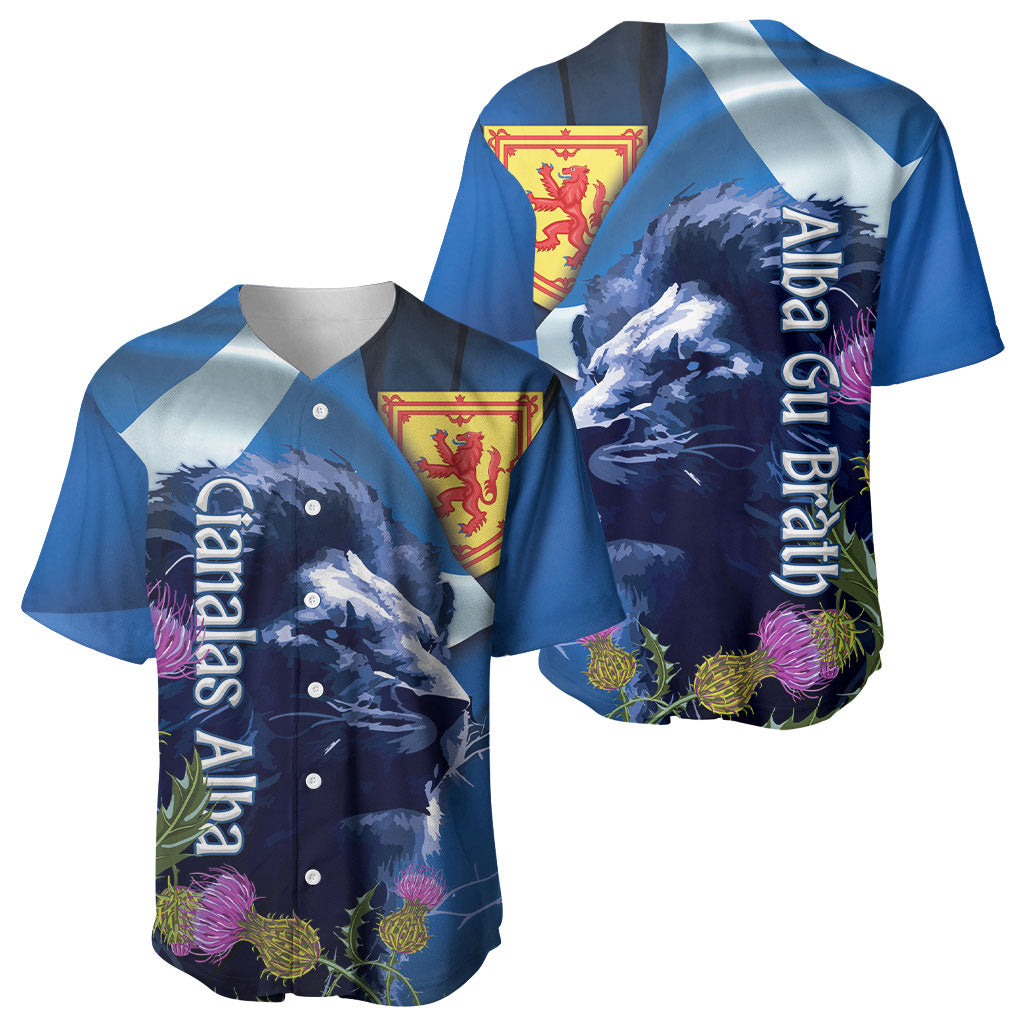 Cianalas Alba Scotland Baseball Jersey Scottish Lion and Thistle Blue Version