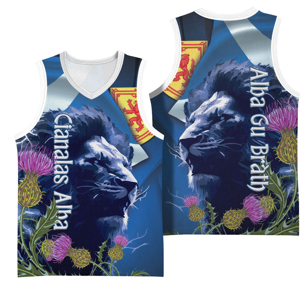 Cianalas Alba Scotland Basketball Jersey Scottish Lion and Thistle Blue Version