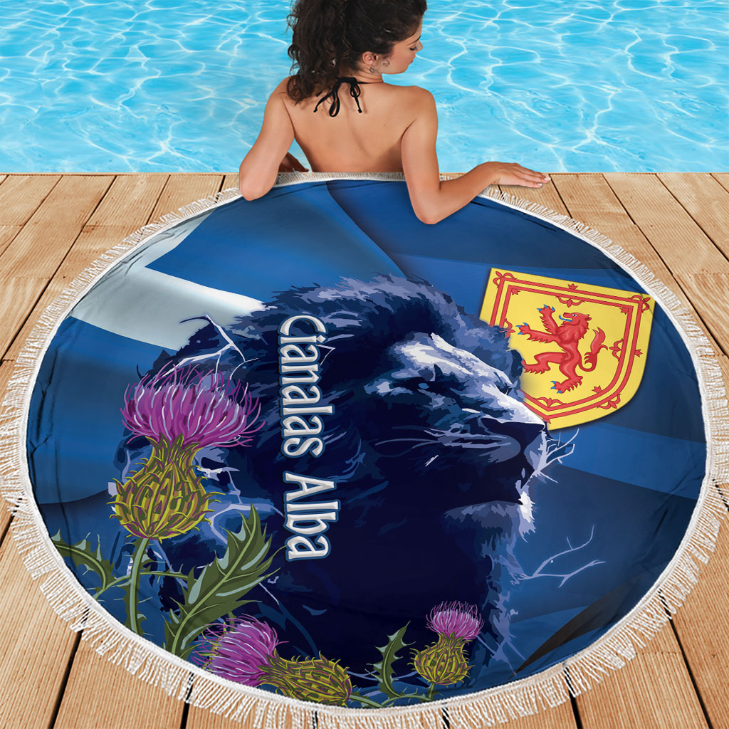 Cianalas Alba Scotland Beach Blanket Scottish Lion and Thistle Blue Version