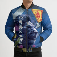 Cianalas Alba Scotland Bomber Puffer Jacket Scottish Lion and Thistle Blue Version