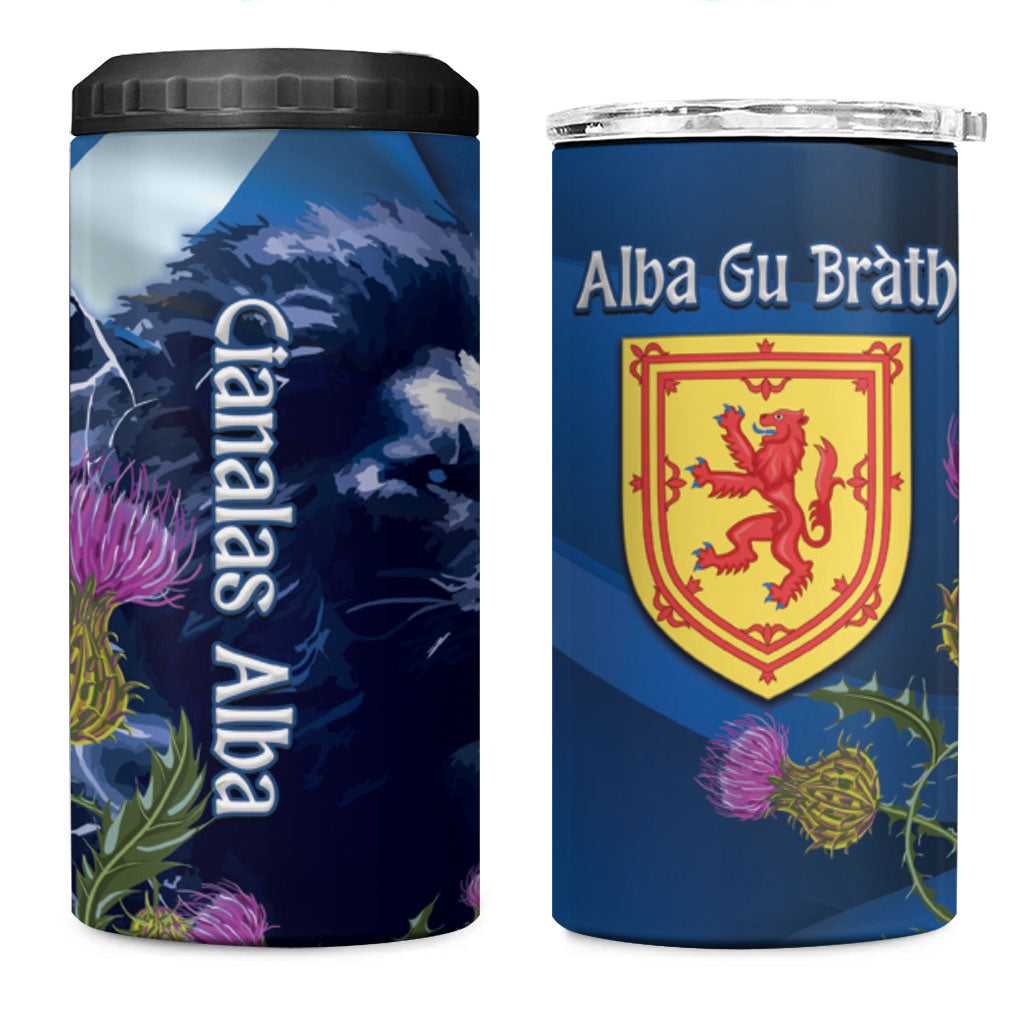 Cianalas Alba Scotland 4 in 1 Can Cooler Tumbler Scottish Lion and Thistle Blue Version