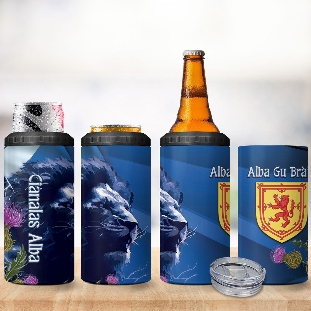 Cianalas Alba Scotland 4 in 1 Can Cooler Tumbler Scottish Lion and Thistle Blue Version