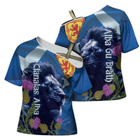 Cianalas Alba Scotland Cross Shoulder Shirt Scottish Lion and Thistle Blue Version
