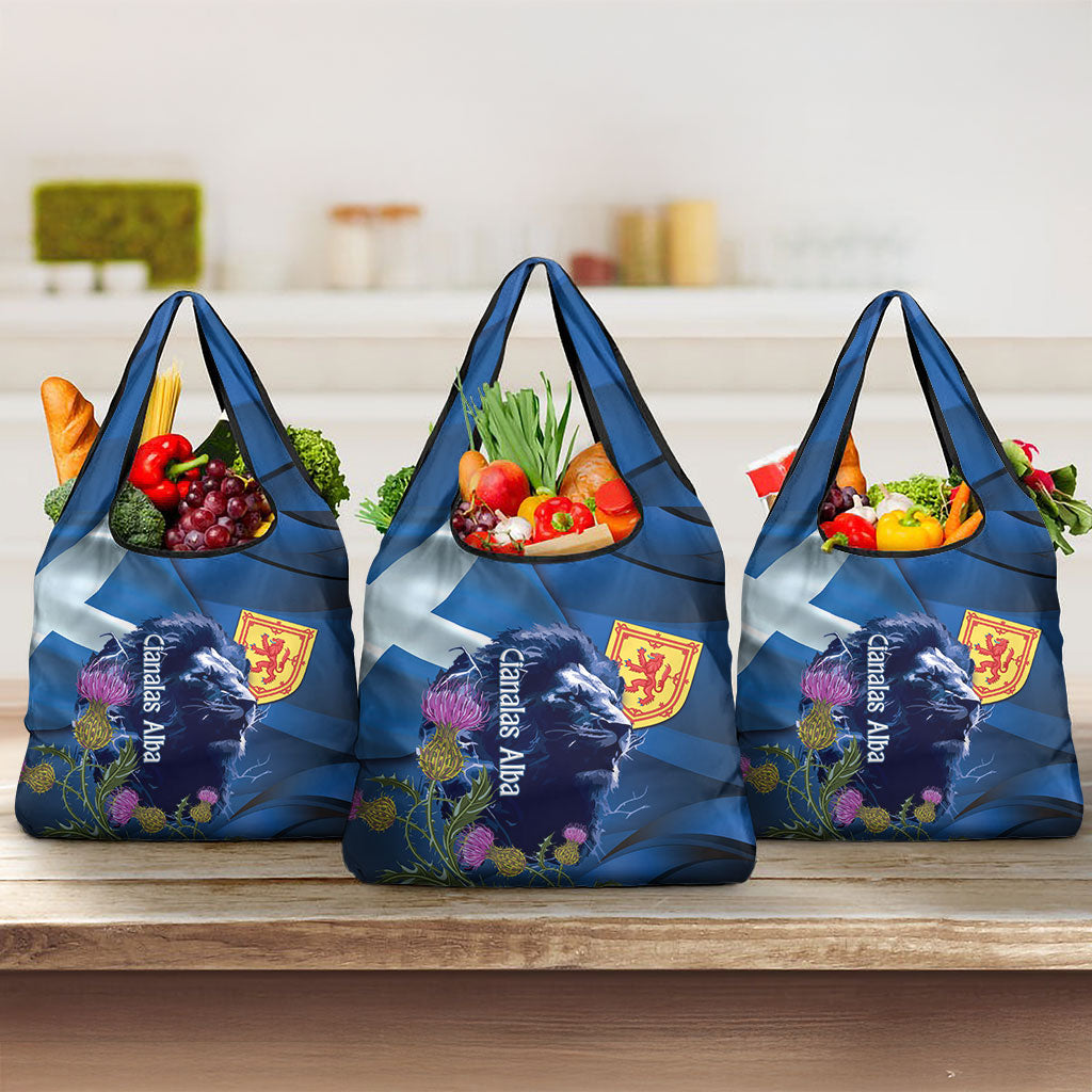 Cianalas Alba Scotland Grocery Bag Scottish Lion and Thistle Blue Version