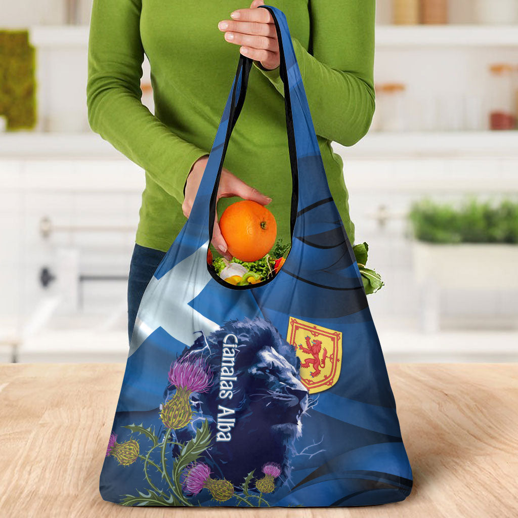 Cianalas Alba Scotland Grocery Bag Scottish Lion and Thistle Blue Version