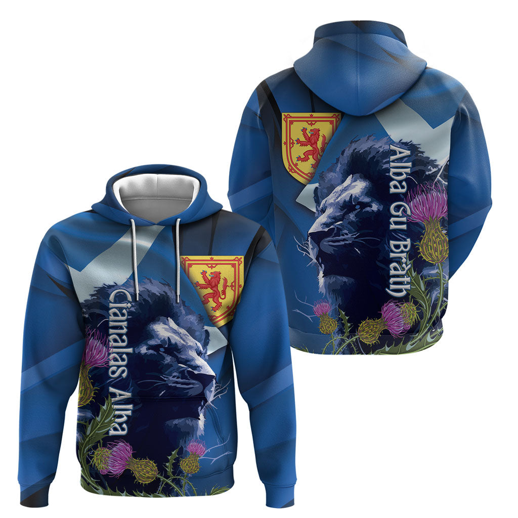 Cianalas Alba Scotland Hoodie Scottish Lion and Thistle Blue Version
