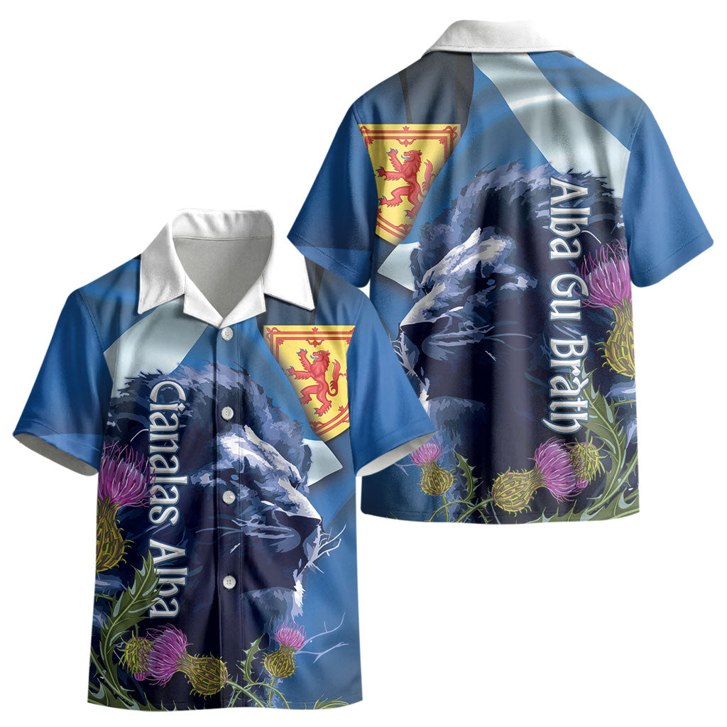 Cianalas Alba Scotland Kid Hawaiian Shirt Scottish Lion and Thistle Blue Version LT14