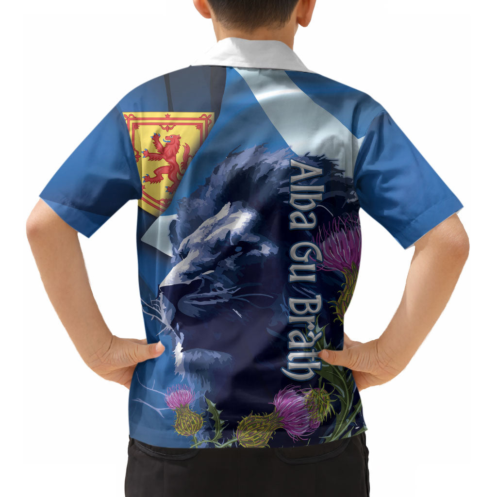 Cianalas Alba Scotland Kid Hawaiian Shirt Scottish Lion and Thistle Blue Version LT14
