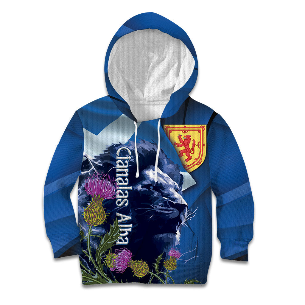 Cianalas Alba Scotland Kid Hoodie Scottish Lion and Thistle Blue Version