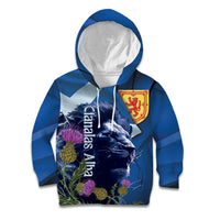 Cianalas Alba Scotland Kid Hoodie Scottish Lion and Thistle Blue Version