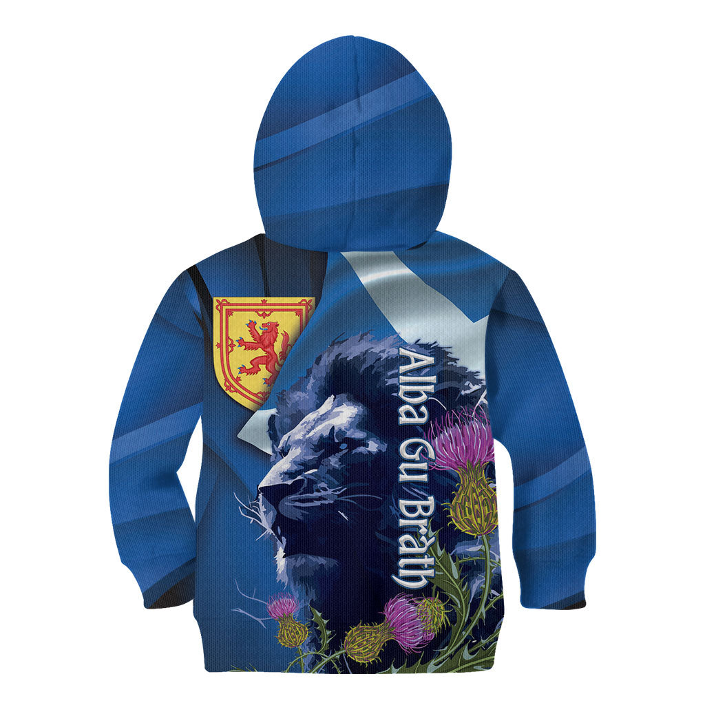 Cianalas Alba Scotland Kid Hoodie Scottish Lion and Thistle Blue Version