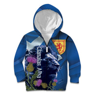 Cianalas Alba Scotland Kid Hoodie Scottish Lion and Thistle Blue Version