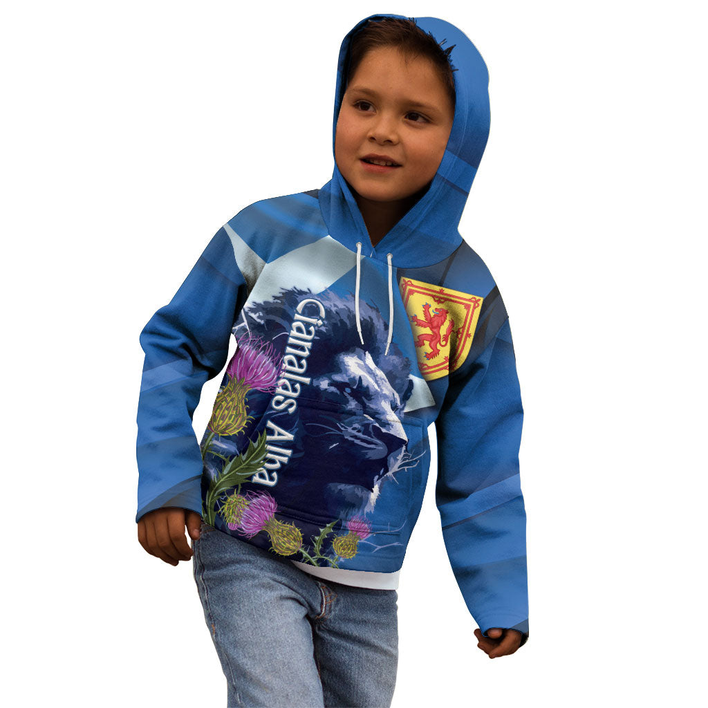 Cianalas Alba Scotland Kid Hoodie Scottish Lion and Thistle Blue Version