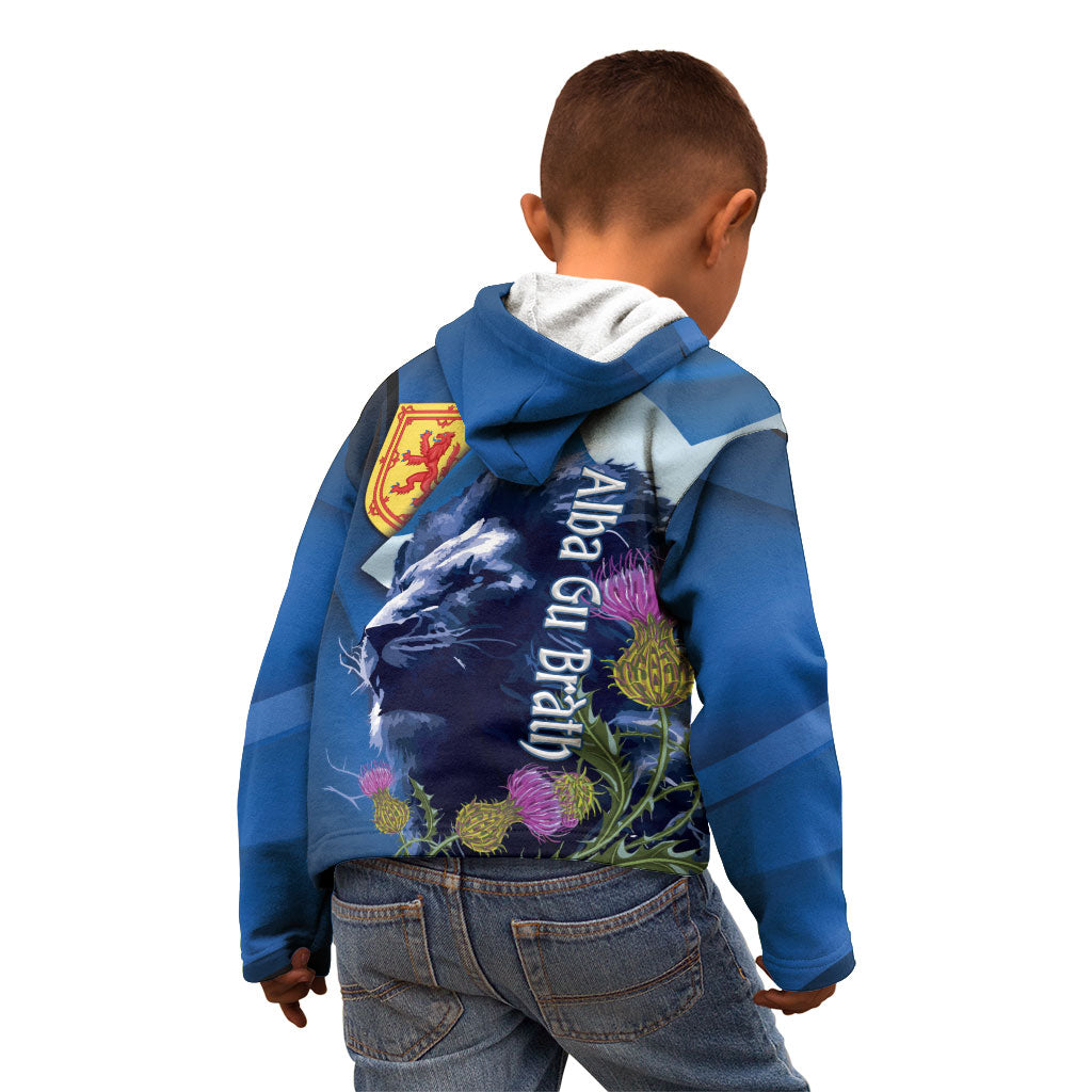 Cianalas Alba Scotland Kid Hoodie Scottish Lion and Thistle Blue Version