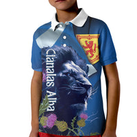 Cianalas Alba Scotland Kid Polo Shirt Scottish Lion and Thistle Blue Version