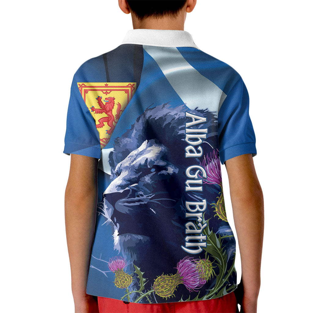 Cianalas Alba Scotland Kid Polo Shirt Scottish Lion and Thistle Blue Version