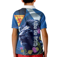 Cianalas Alba Scotland Kid Polo Shirt Scottish Lion and Thistle Blue Version