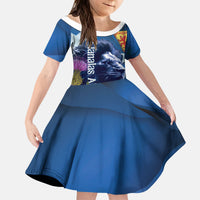 Cianalas Alba Scotland Kid Short Sleeve Dress Scottish Lion and Thistle Blue Version