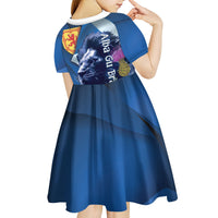 Cianalas Alba Scotland Kid Short Sleeve Dress Scottish Lion and Thistle Blue Version