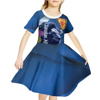 Cianalas Alba Scotland Kid Short Sleeve Dress Scottish Lion and Thistle Blue Version