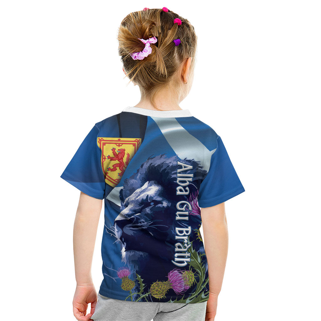 Cianalas Alba Scotland Kid T Shirt Scottish Lion and Thistle Blue Version