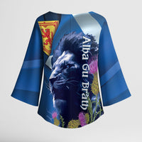 Cianalas Alba Scotland Kimono Sleeve Blouse Scottish Lion and Thistle Blue Version